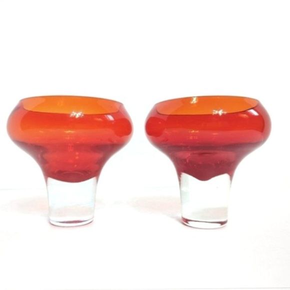 Mid Century Coupe Glass Set of 2 Cranberry Red Vintage Retro - Picture 1 of 10